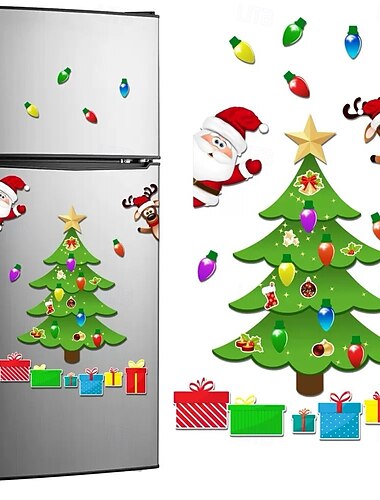 Pegatina magnética navideña, árbol de Navidad magnético para nevera, imanes navideños para nevera, Papá Noel, reno, imanes navideños para nevera, puerta metálica para garaje.