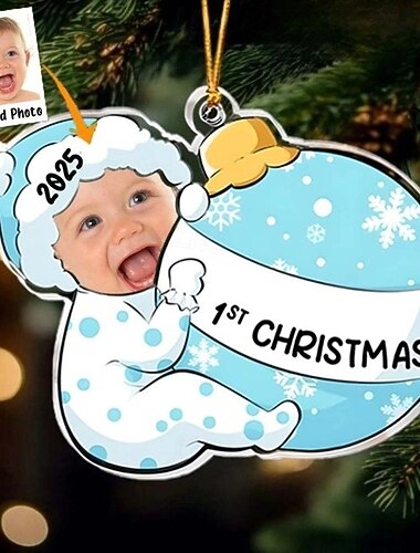 Ornements de Noël photo personnalisés première Noël Custom Baby Face acrylique 2D ornements de sapin de Noël décoration de Noël pendentifs suspendus cadeaux