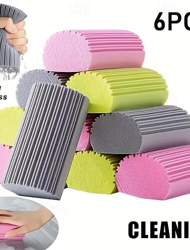 Lot de 6 éponges de nettoyage magiques en PVA pour nettoyer les stores, le verre, les plinthes, les bouches d'aération, les balustrades et les fenêtres, couleurs aléatoires