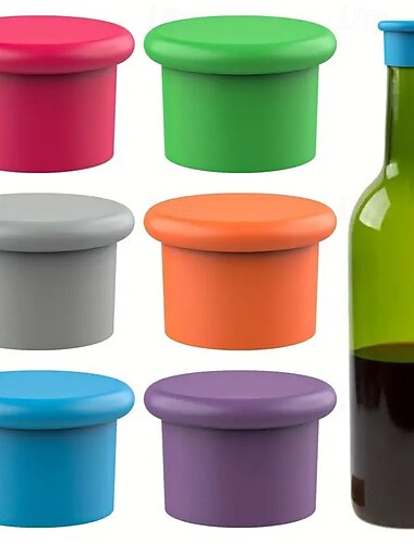 Lot de 6 bouchons à vin réutilisables en silicone – bouchons en verre pour vin et bière &bouteilles de champagne pour préserver la fraîcheur