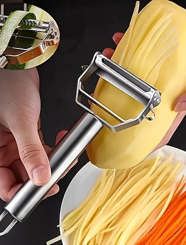 2 stuks roestvrijstalen dunschiller &snijder – multifunctioneel keukengereedschap voor aardappelen, fruit &meer, scherpe snijmes voor maaltijdvoorbereiding, ideaal voor Thanksgiving &kerstcadeau