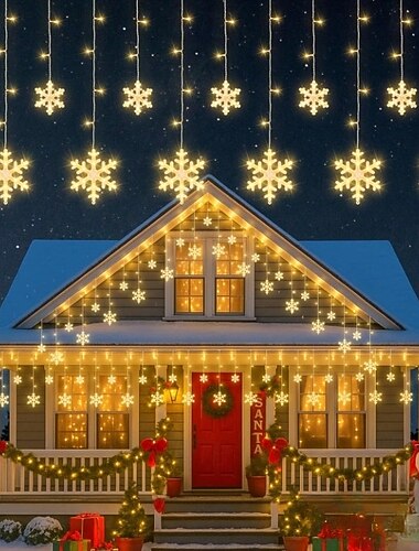 12ft/3.5M jule snøfnugg gardin nattlys USB-drevet 8 moduser istapp feelys jul bryllup ferie hage innendørs utendørs festdekorasjon