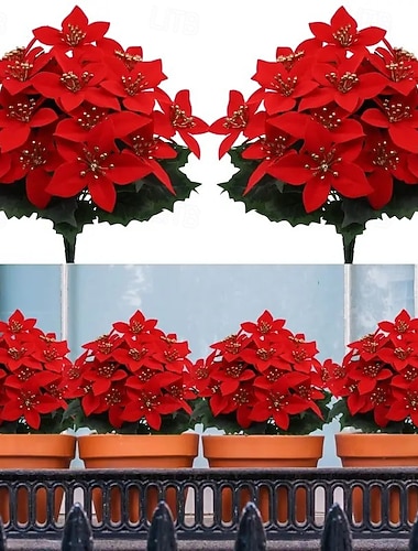 4 τεμάχια χριστουγεννιάτικα τεχνητά λουλούδια αλεξανδρινού – ρεαλιστική ανθοδέσμη για γάμο, βεράντα, κήπο, εσωτερικό χώρο &εξωτερικές διακοπές και διακόσμηση σπιτιού