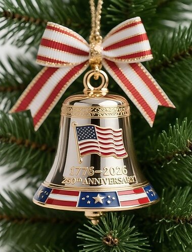Campana per il 250° anniversario degli Stati Uniti, ornamento natalizio fatto a mano in metallo smaltato, decorazione commemorativa da appendere, ornamento della campana della libertà per collezionisti, albero di Natale patriottico, recinzione, patio