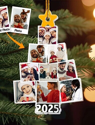 Adornos de fotos familiares de árbol de Navidad personalizados, marco de fotos personalizado de acrílico 2D, decoración de árbol de Navidad, colgante de decoración navideña, regalos para familiares y