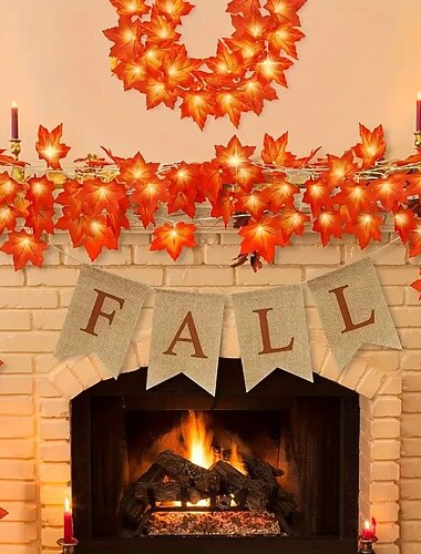 10/20/40 LED Maple Leaf Pumpkin String Lights Battery Powered Autumn Theme Decoration for Halloween Christmas Thanksgiving Holiday Home Courtyard Decoration