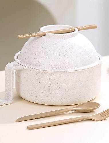 وعاء رامين الميكروويف بسعة كبيرة وعاء المعكرونة الفورية مع غطاء مصفاة مادة قش القمح الصديقة للبيئة أدوات مائدة مطبخ متينة للوجبات الحساء الساخنة