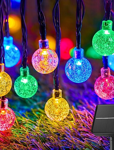  Zonnebol String Lichten Kerst Buiten 50 LEDs 7m Kristallen Bal Zonne Licht 6.5m 30 Leds Buiten IP65 Waterdicht 8 Modi String Fee Lampen Zonne Tuin Guirlande Kerstdecoratie