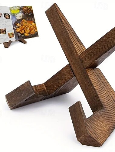 Dřevěný stojan na kuchařku – rustikální držák na kuchařku s nastavitelným úhlem, robustní dřevěný stojan na kuchařky, tablety a recepty – ideální pro domácí a venkovské kuchyně
