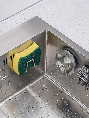 4/6 pezzi organizer per lavello da cucina in acciaio inox - porta spugna adesivo senza foratura &scolapiatti, gancio portaoggetti a parete per asciugamani e accessori