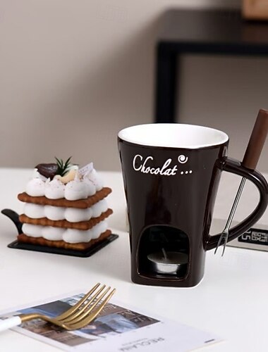 Schokoladenfondue-Becher, Keramik-Schmelztiegel mit Gabeln, kreatives Mini-Fondue-Set für Käse, Schokolade, Eiscreme, Kerze, Heizofen, Dessert, Servieren, Party, Küche, Geschirr, Geschenk