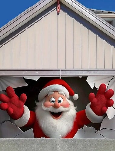 Natal tapeçaria Tampa da porta da garagem Grande pendurado Papai Noel Estilo bonito 3D De Festa Exterior Férias Fundos de fotografia Jarda Decoração de casa