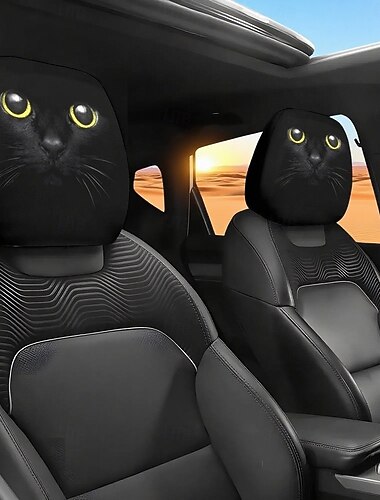 2 lustige Cartoon-Kopfstützenbezüge fürs Auto, universelle Passform, mit lustigen, großäugigen, grinsenden Cartoon-Aufdrucken, doppelseitig bedruckter Schutz für die Dekoration der Vordersitzlehne im