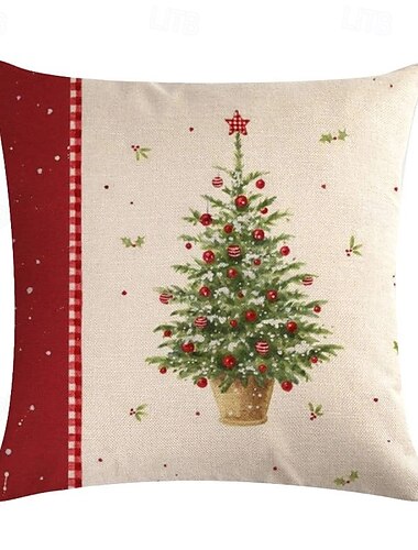 Housse de coussin en patchwork rouge et blanc de Noël coussin décoratif cartoon de couronne de vacances housse de coussin en lin pour canapé