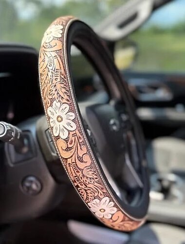 housse de volant western en cuir style cowboy rétro &Accessoire pour camion, couvre-roue antidérapant universel de 15 pouces pour SUV, pick-up, prise en main confortable, facile à installer