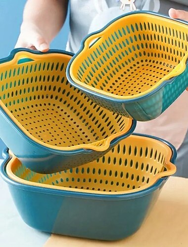 Συσκευασία 6 καλαθιών στραγγίσματος διπλού στρώματος από πλέγμα – επαναχρησιμοποιήσιμα πλαστικά καλάθια στραγγίσματος για πλύσιμο φρούτων και λαχανικών, συσκευή κουζίνας, αξεσουάρ οικιακής κουζίνας