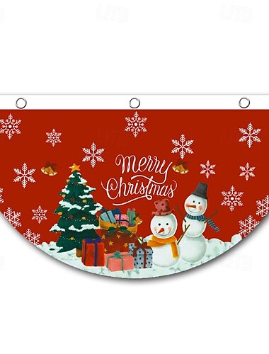 Drapeau de Noël en forme d'éventail, bannière suspendue pour l'extérieur, dessin animé créatif imprimé, décoration de porte et fenêtre, décoration de vacances pour la maison et le magasin