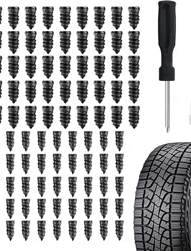 100 Stück Reifenreparatur Gumminägel, Reifenreparatur Gummischrauben Schwarz, Reifenschraubstopfen, Schnelles Werkzeug Selbstbedienung Reifenreparaturnagel für Auto Motorradreifen, Unverzichtbares