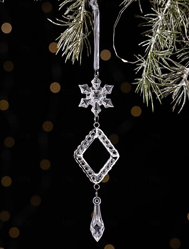 Décorations de Noël suspendues en cristal acrylique transparent, flocon de neige autrichien, glaçon&amp;décorations en forme de larme, pendentifs de lustre pour arbre de Noël&amp;éclairage festif