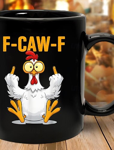 f-caw-f tazza divertente con pollo, gallo umoristico, tazza da caffè, gag, regalo di Natale per gli amici &Tazza da tè in ceramica per la famiglia, ufficio, cucina, compleanno, Natale o idea regalo