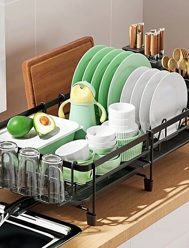 grande scolapiatti espandibile – organizer multifunzionale per il bancone della cucina con portautensili e portabicchieri, resistente alla ruggine, perfetto per la cucina di casa