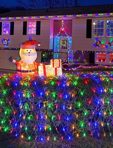 Lumières en filet LED de Noël 8x10M 2600LEDs guirlande lumineuse en maille guirlande féerique pour décorations de jardin extérieur de Noël patio buissons clôtures