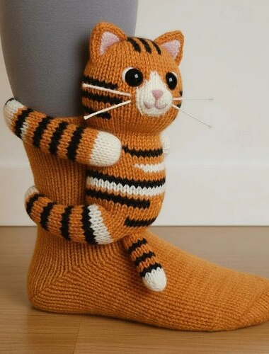 3D-strikkede dyresokker, morsomme dyresokker håndheklede, vintersokker i bomull, moro &koselige julegaver til jenter &kvinner