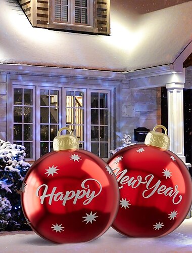 2 peças bolas infláveis decoradas para áreas externas de Natal 60cm (23,6 polegadas) enfeites grandes de Natal para árvores, quintal, gramado, jardim, varanda, bolas infláveis com bomba