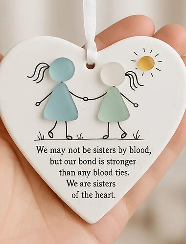 Décoration d'amitié en verre de mer en forme de cœur, souvenir de cœurs d'amitié intemporels, ornements suspendus pour arbre de Noël, souvenir d'ornement en forme de cœur, art du verre de mer pour