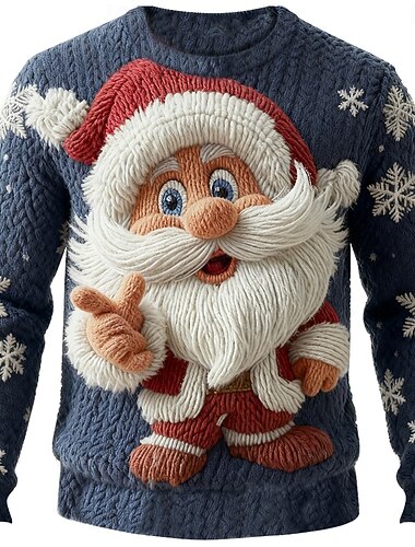 Hässlicher Weihnachtspullover Herren Weihnachtsmann Druck Pullover Strickware Rundhalsausschnitt Lässig Urlaub Täglich Festival warm halten Langarm Frühling Herbst Winter Schwarz A Schwarz B Schwarz