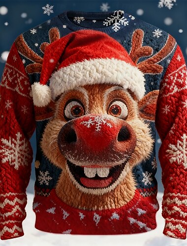 Hässlicher Weihnachtspullover Herren Jeder Druck Pullover Strickware Rundhalsausschnitt Lässig Täglich Urlaub warm halten Langarm Frühling Herbst Winter Blau Schwarz Rote