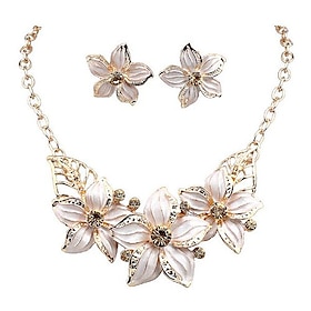 Jewelry Set Necklace / Earrings For Women's Synthetic Diamond Party Wedding Casual Alloy Flower Gold / Daily
