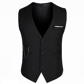 Per uomo Gilet Panciotto Matrimonio Ufficio Attività commerciale Informale Semplice ma elegante Cotone Poliestere Tinta unita A V Taglia piccola Nero Gilet