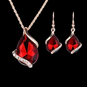 Jewelry Set Drop Earrings For Women's Sapphire Crystal Party Wedding Daily Rose Gold Crystal Rhinestone Pear Cut Solitaire Drop Red Blue Green / Pendant Neckla