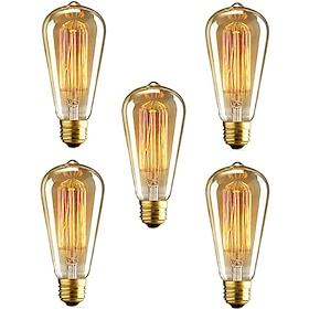 5 Pcs E26/E27  40W ST64 Dimmable Edison Decorative Bulb Warm White
