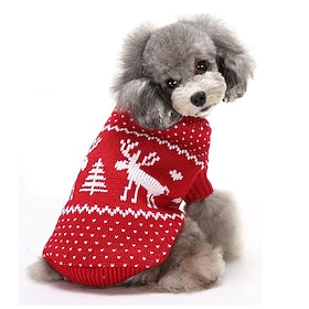 Cat Dog Sweater Puppy Clothes Reindeer Keep Warm Christmas Winter Dog Clothes Puppy Clothes Dog Outfits Red Blue Costume for Girl and Boy Dog Cotton XS S M L X