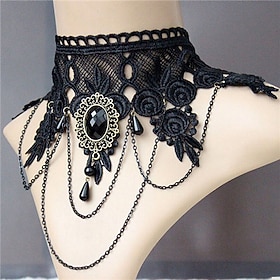 Choker Necklace Pendant Necklace For Women's Party Halloween Masquerade Synthetic Gemstones Crystal Lace Layered Black