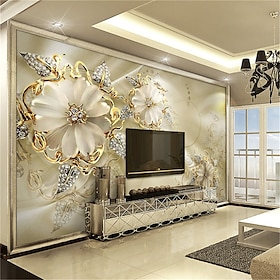 3D Golden Flower Wallpaper Wall Mural European Luxury Style Diamond Adhesive Required Canvas For Living Room Hotel Background Home Décor