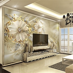 3D-Tapete Mit Goldener Blume, Fototapete, Europäischer Luxusstil, Diamantkleber Erforderlich, Leinwand Für Wohnzimmer, Hotel, Hintergrund,