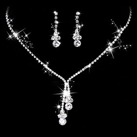 Drop Earrings AAA Cubic Zirconia Cubic Zirconia Silver Women's Elegant Simple Style Drop Jewelry Set For Wedding Anniversary Party Evening / Choker Necklace /