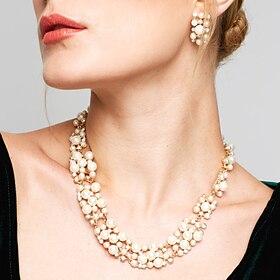 Jewelry Set Drop Earrings For Women's Party Wedding Daily Pearl Rhinestone Alloy Twisted Gold / Pearl Necklace