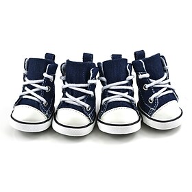 Pet Shoes Puppy Sport Denim Shoes Casual Style Anti-Slip Boots Sneaker Booties Canvas Shoe 4Pcs