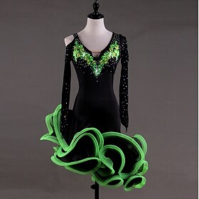 Dance Salsa Latin Dance Dress Appliques Crystals / Rhinestones Women's Performance Long Sleeve High Spandex Georgette