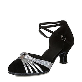 Women's Modern Shoes Ballroom Shoes Heel Splicing Customized Heel Buckle Black And Sliver Black And Gold Silver / Leather