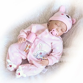 24 inch Reborn Doll Baby Girl Newborn lifelike Gift Non Toxic Tipped and Sealed Nails Cloth 3/4 Silicone Limbs and Cotton Filled Body with