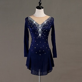 Figure Skating Dress Crystals / Rhinestones Women's Girls' Training Long Sleeve High Chinlon Tulle