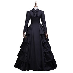 Dress Floral Style Rococo Victorian Floor Length Dress Party Costume Masquerade Flare Cuff Sleeve Princess Plus Size Toile Ball Gown Square Neck Fancy Dress Wo