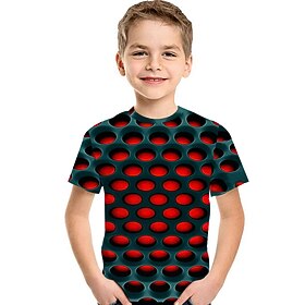 Boys 3D Geometric Color Block Optical Illusion T shirt Short Sleeve 3D Print Summer Active Sports Streetwear Kids Toddler 2-13 Years Outdoor Daily