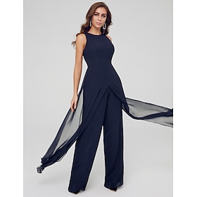 Jumpsuits Special Occasion Dresses Elegant Dress Wedding Guest Formal Evening Floor Length Sleeveless Jewel Neck Chiffon with Draping Slit