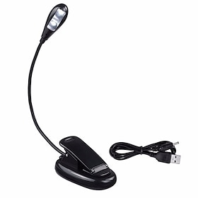 LED Clip On Book Reading Bed Light Lamp Rechargeable Portable Reading 1W Flexible 360° USB AAA Batteries For Computer